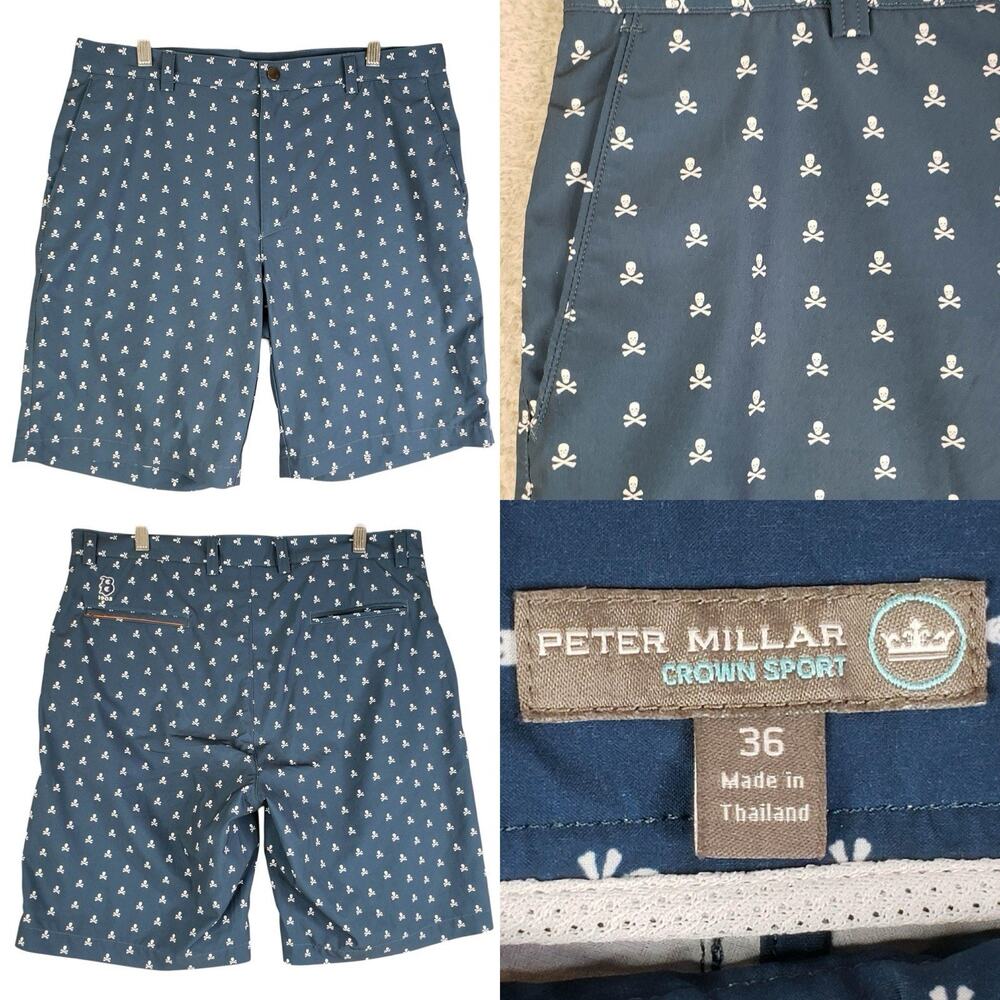 Peter Millar Crown Sport Shorts Golf Chino Flat Front Blue Men’s Size 36 Pockets - Picture 1 of 9